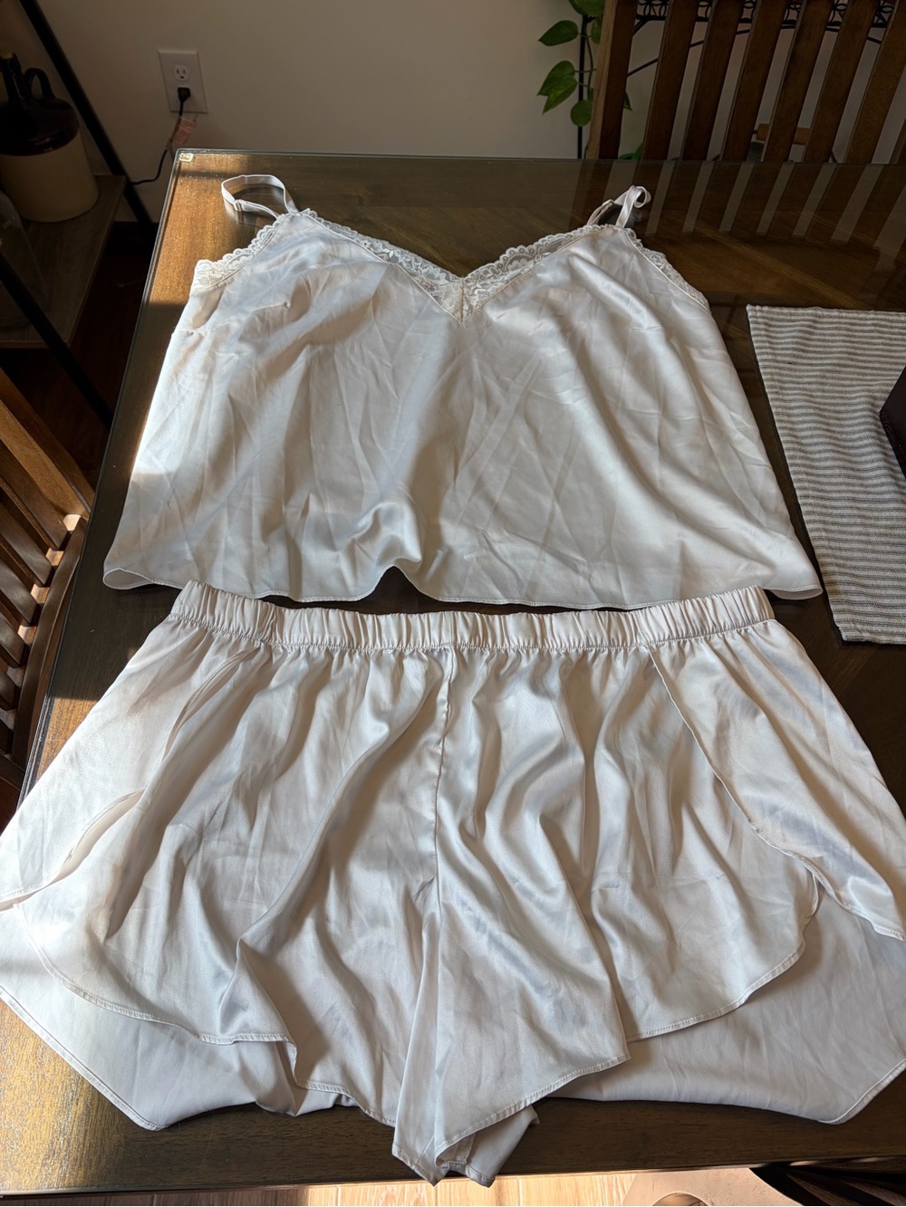 Adoreme Women’s Cream Lace-Trim Cami and Shorts Sleep Set